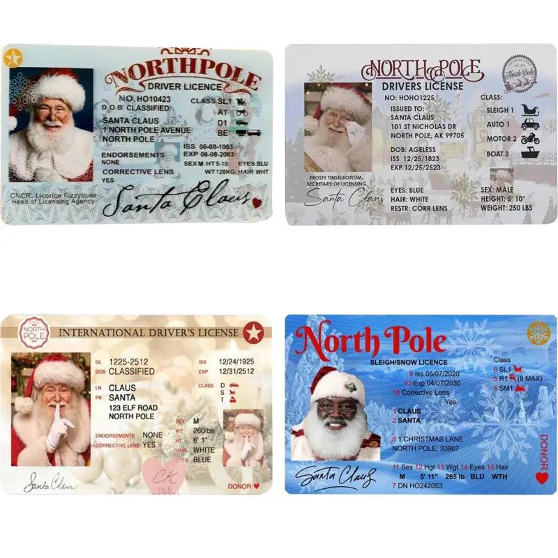 1/4PCS Traditional Christmas Decor Santa Claus Sleigh Driver's License Plastic Novelty Holiday Cards Festive Santa Display Props