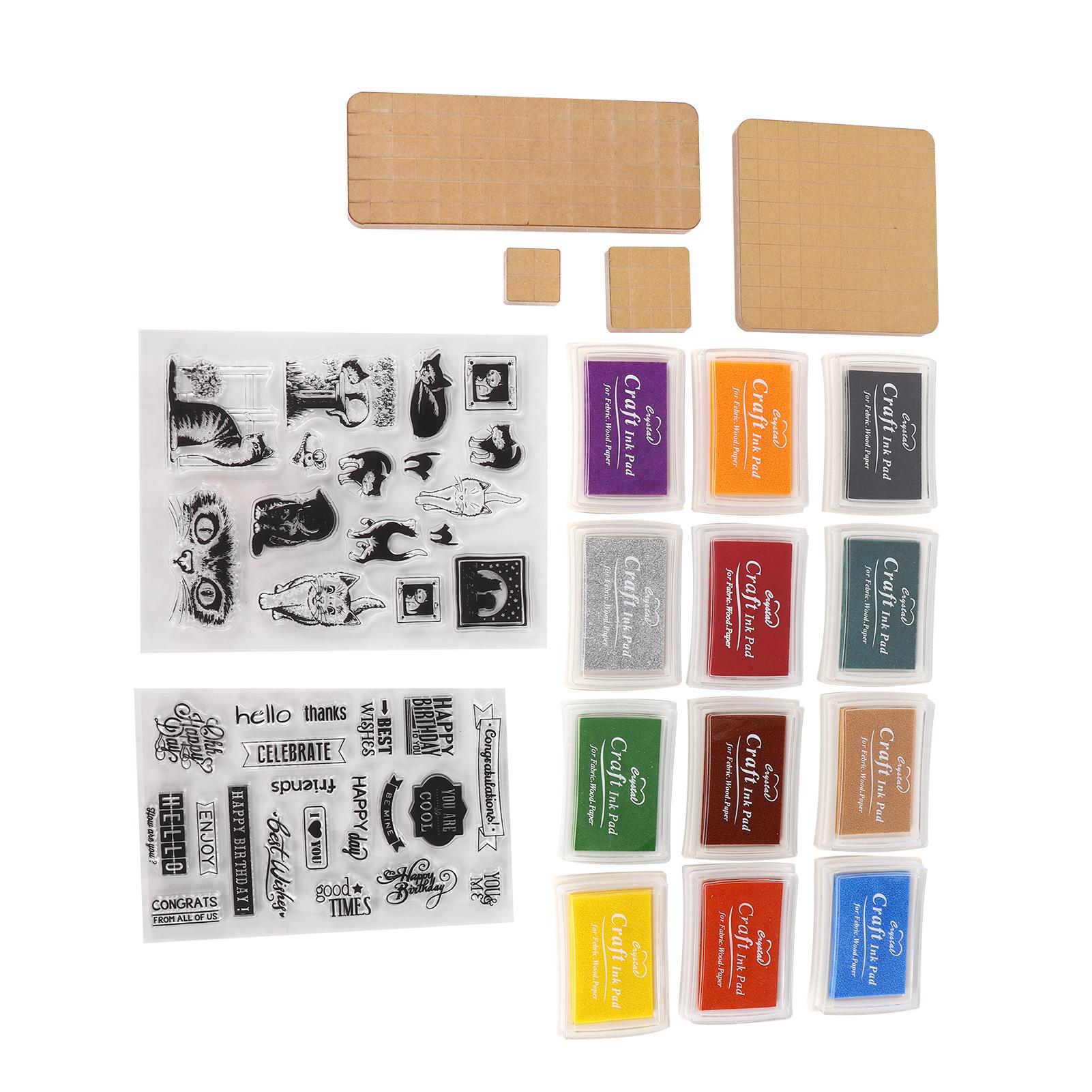 

Acrylic Stamp Tools Include 4 Acrylic Blocks 12 Ink Pad 2 Transparent Seal Stamp Blocks Set for DIY Crafts Card Making