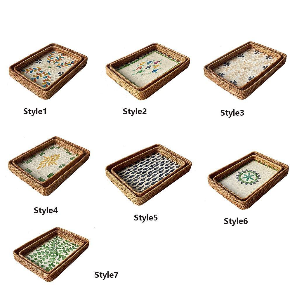 2pcs Rectangular Weaving  Storage Tray Handmade Fruit Dish Basket  Organizer Tray