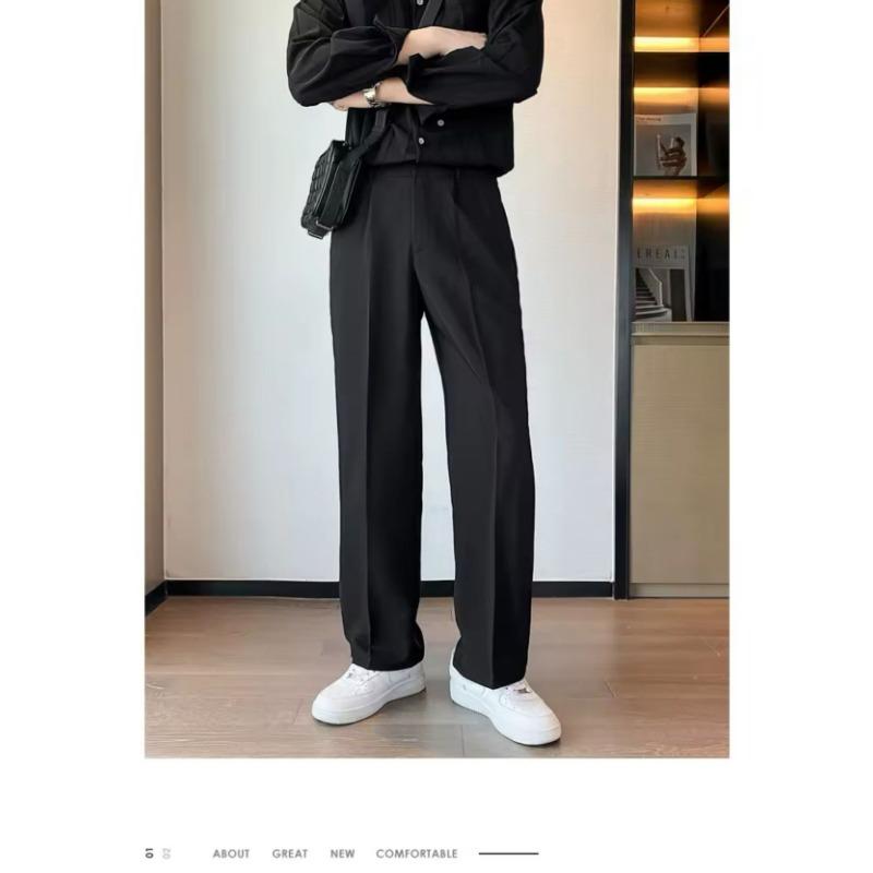 Mens Retro Loose Versatile Casual Straight Long Work Trousers