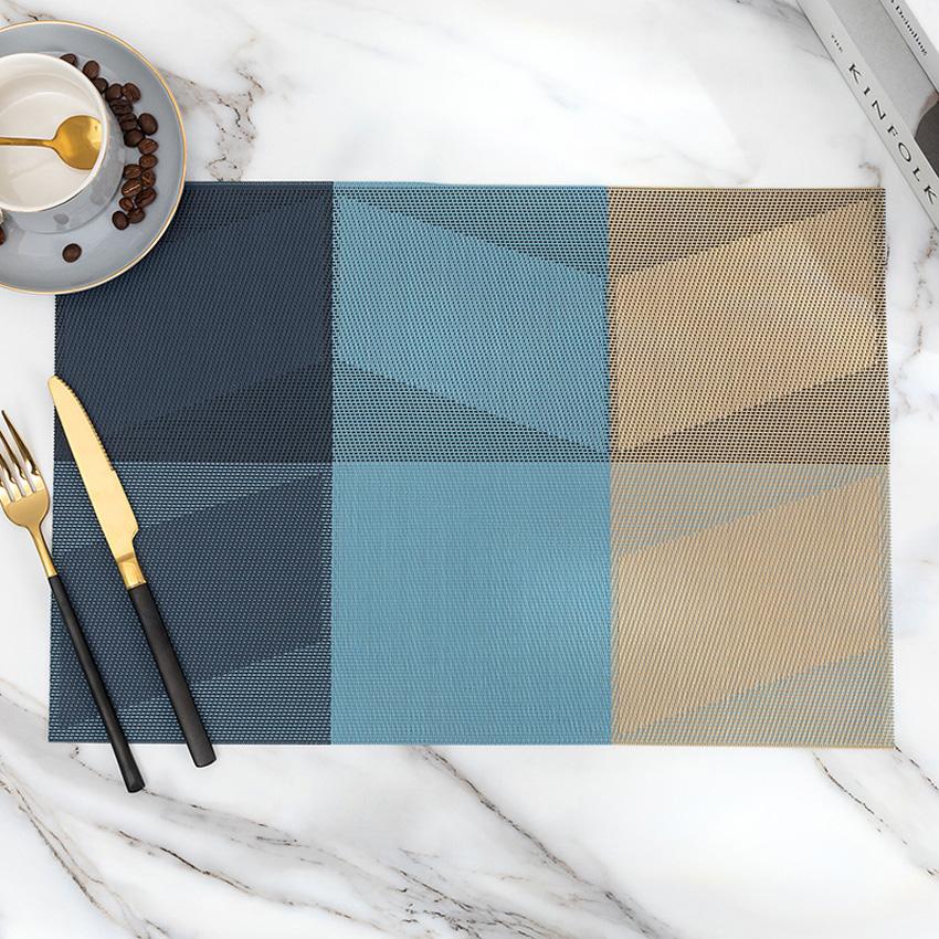 8PCS Geometric Table Mat PVC Color Block Placemat Kitchen Insulation Pad Coaster Coffee Dining Table Decoration Tapete de mesa