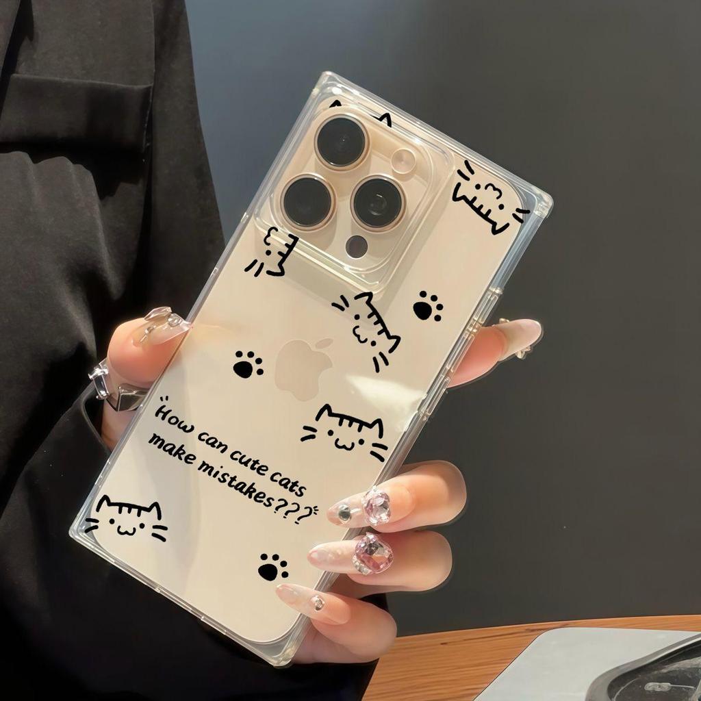 Transparent Square Back Tube Case Casing Protection For iPhone 15 Plus 14 Pro Max 12 13 16 ProMax 11 Anti-Oxygen,Little Cat Pattern