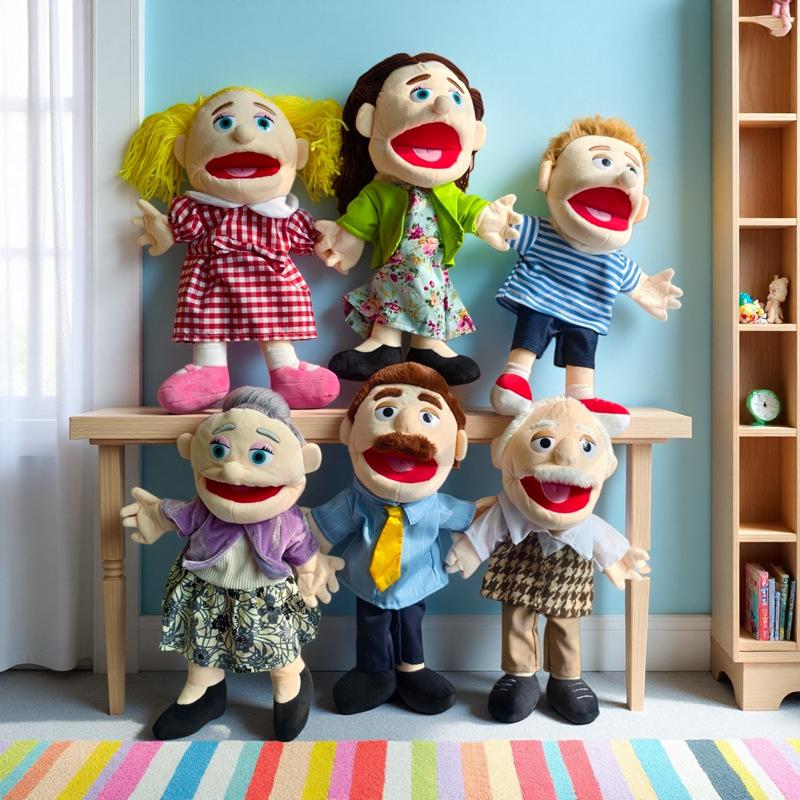 Favorite Toy Unisex Blue Funny Puppet Doll 38Cm Family Series Hand Puppet Role Play Bedtime Story Props Family Playing Toys Doll Educational Toy