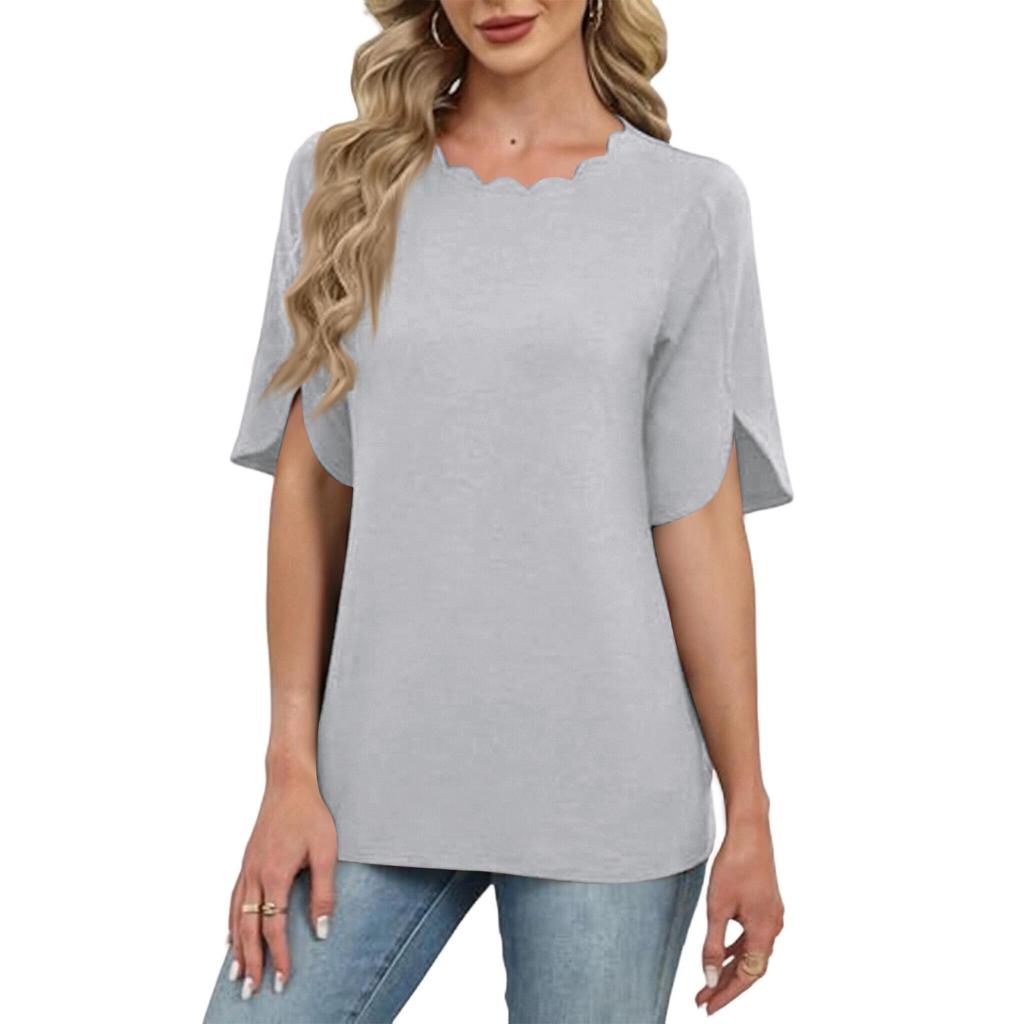 Women's fashionable round neck casual short-sleeved summer trendy T-shirt, 2026 vacation color top