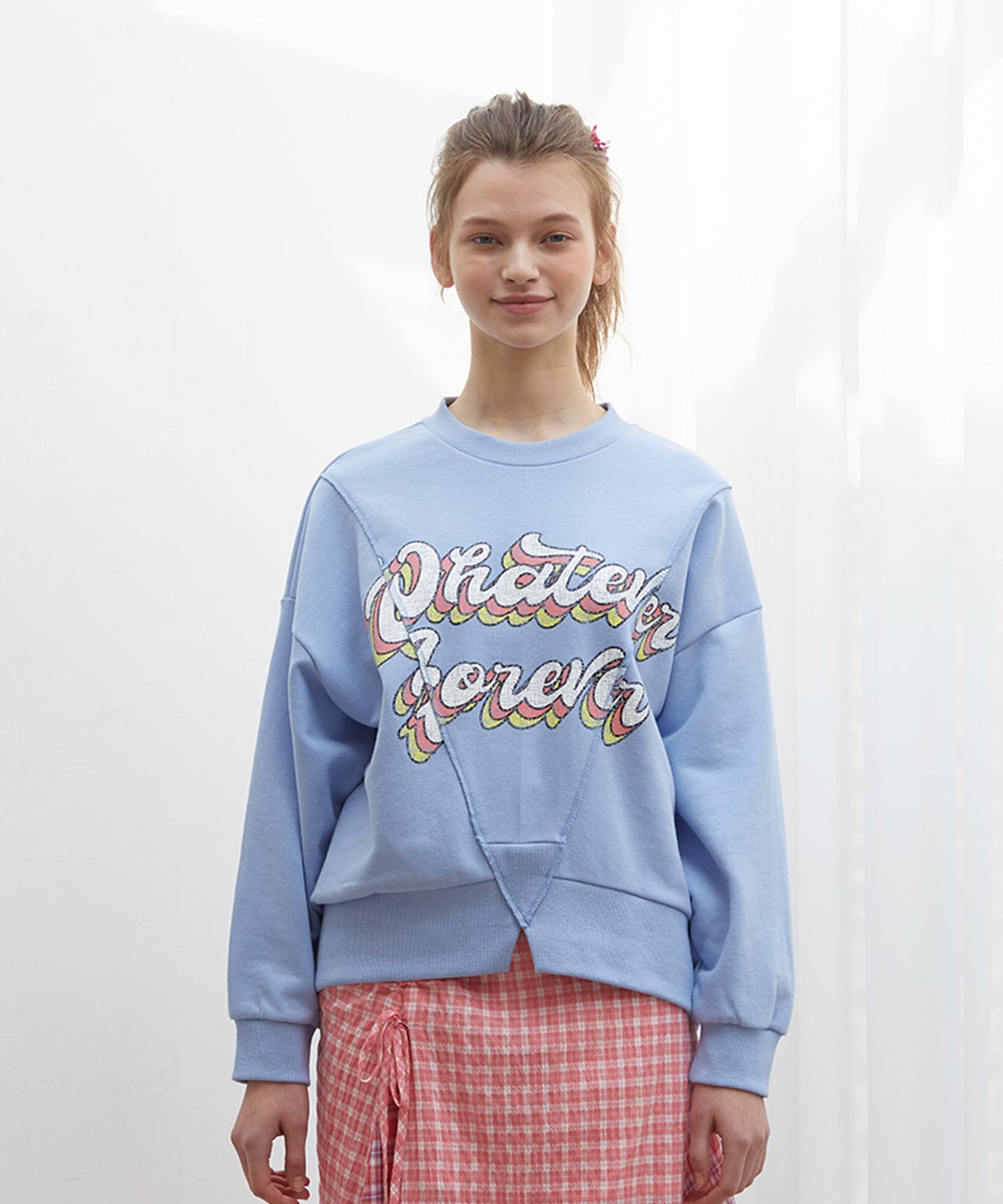 Near And Dear Front Split Detail Sweetie T-Shirt Light Blue Sky Blue/Free