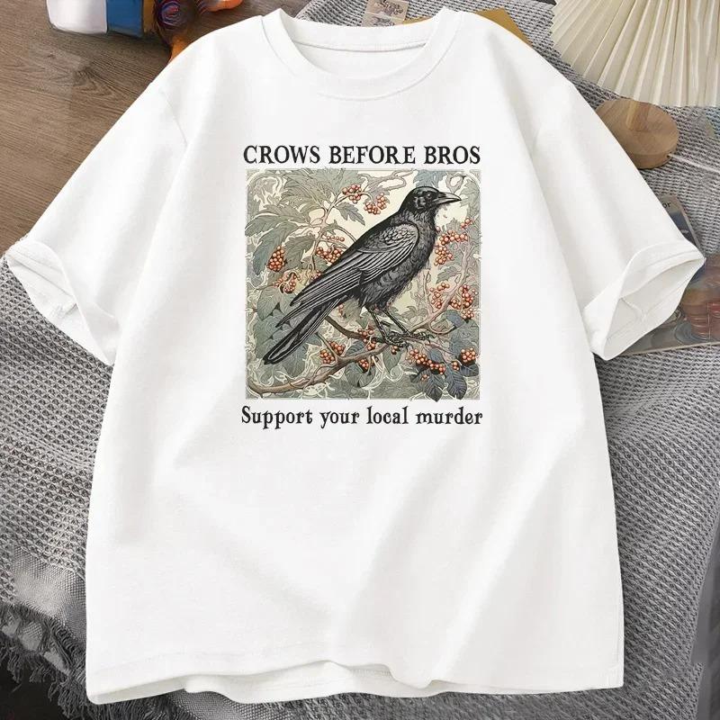 

Funny Crows Before Bros Retro T Shirt Women Men Halloween Tshirt Casual Crewneck Short Sleeve Tee Dark Academia Clothing 4XL