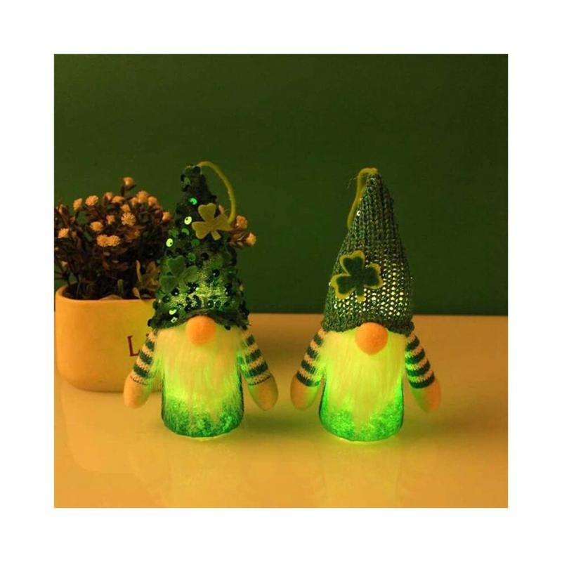 Elfen-Plüschdekorationen zum St. Patrick'S Day - 2er-Pack Grüne Gesichtslose Ältere Zwerge, Hängende Ornamente, Irische Festivalpuppe