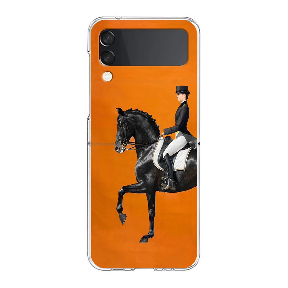 Case For Samsung Galaxy Z Flip 3 4 5 Transparent Fold Hard PC Shell For Galaxy Z Flip 3 5 Cover Galloping Horse Girl Drawing
