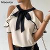 Women's Bow Short Sleeve Shirt Sleeveless Pullover T-shirt S-XL Tops
