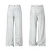 2025 Unisex Distressed Washed Wide-Leg White Gray Jeans - Casual Loose Fit