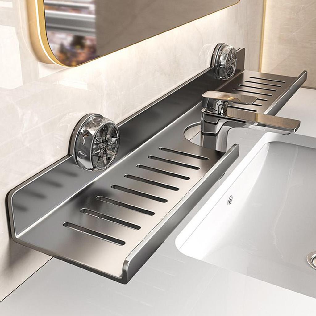 1pc Bathroom Sink Storage Rack Suction Cup Faucet Draining Rack Punch Free Wall-mounted Toiletries Shelf Bathroom Organizer