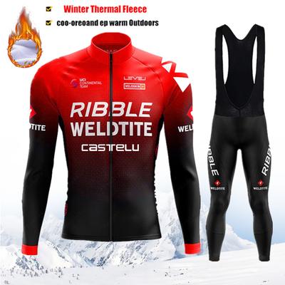 2026 Herren Warmes Winter Thermo Fleece Set Rotes Radsportkleidung Trikot Anzug Sport Reiten Fahrrad MTB Kleidung Trägerhose Set Ciclismo