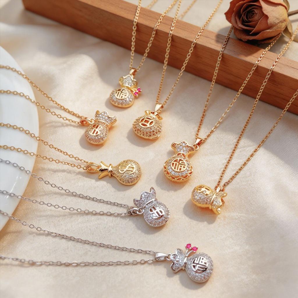 Necklace Traditional-style Money Bag Lucky Bag Necklace for Women Light Luxury Style High-end Feeling Collar Chain Accessory