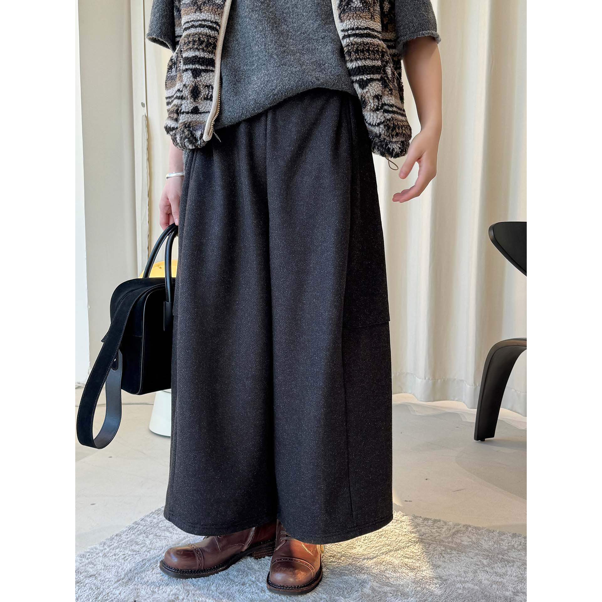 

Korean Style Double-Sided Fleece Elastic Waist Casual Loose Pants for Women S темно серый