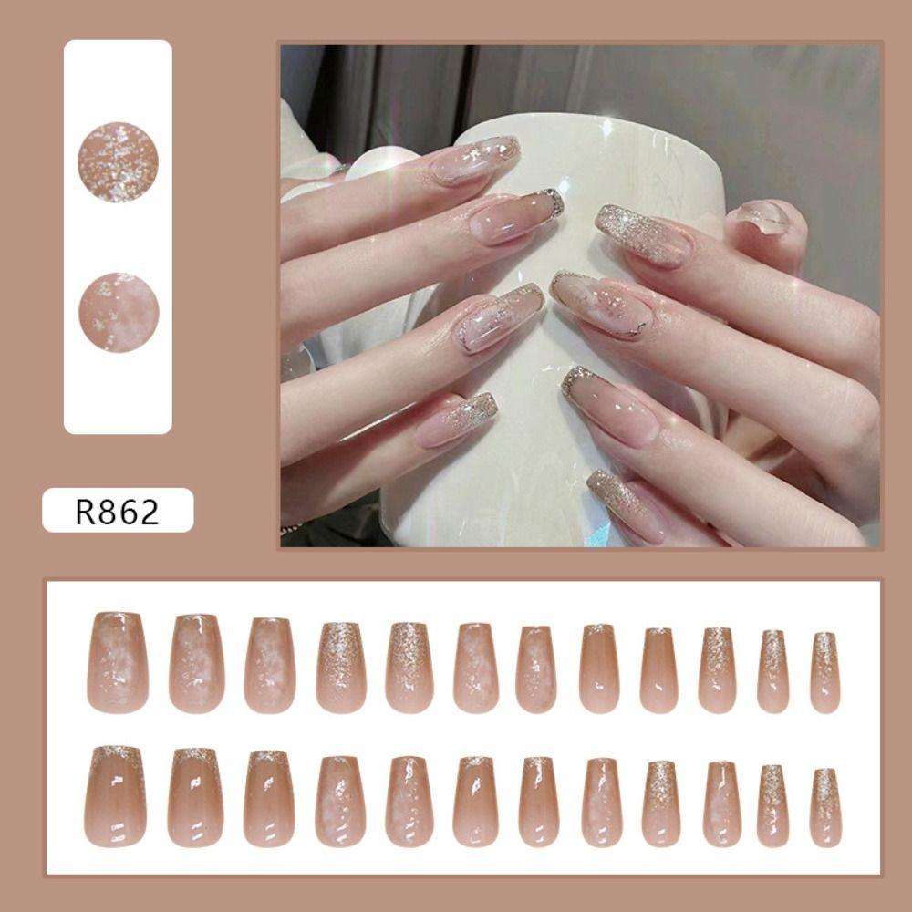 24pcs Star Butterfly False Nails Long Almond Press On Nails Manicure Fake Nials DIY