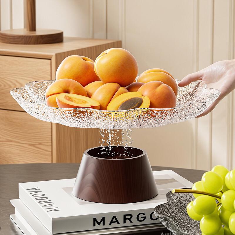 Retro Wood Grain Transparent Stemmed Fruit Plate