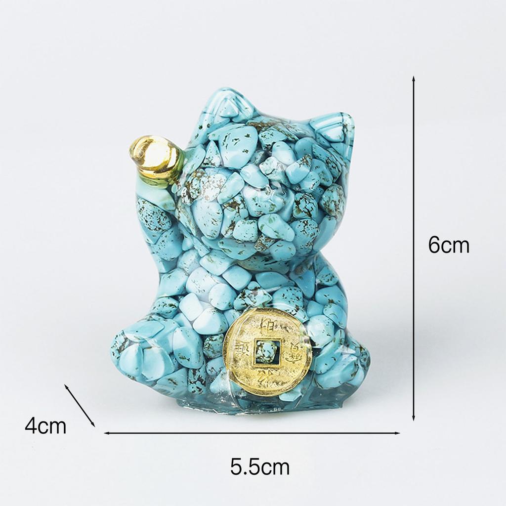 Mini Fortune Cats Statue Decor Crystal Epoxy Resin Cat Statue Attract Good Luck Money Wealth Gift for Men Women Desk Figurines