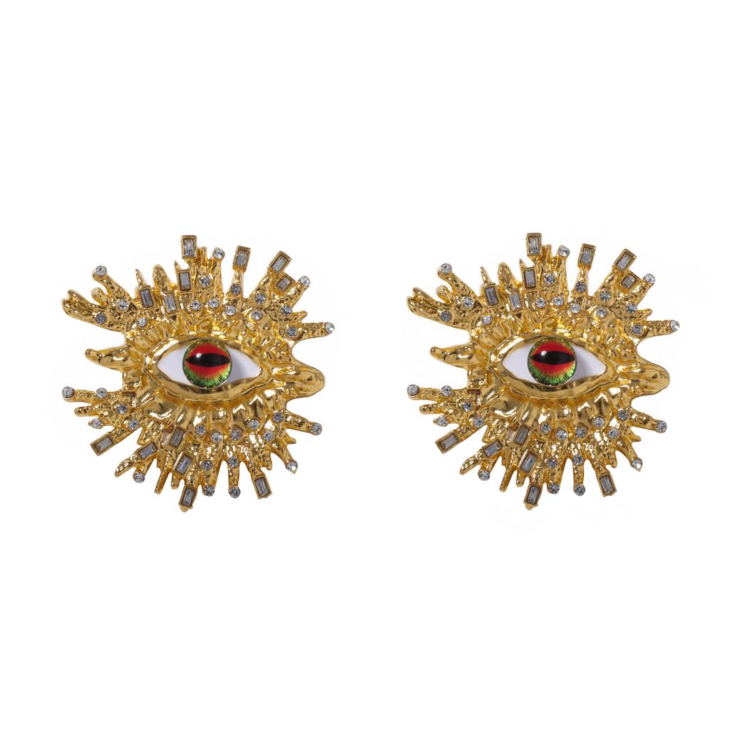 Übertriebene Persönlichkeit dreidimensionale Retro-Schwerindustrie-Legierung diamantbesetzte Teufelsauge-Steckohrringe einzigartige Nischen-Allround-Modelle