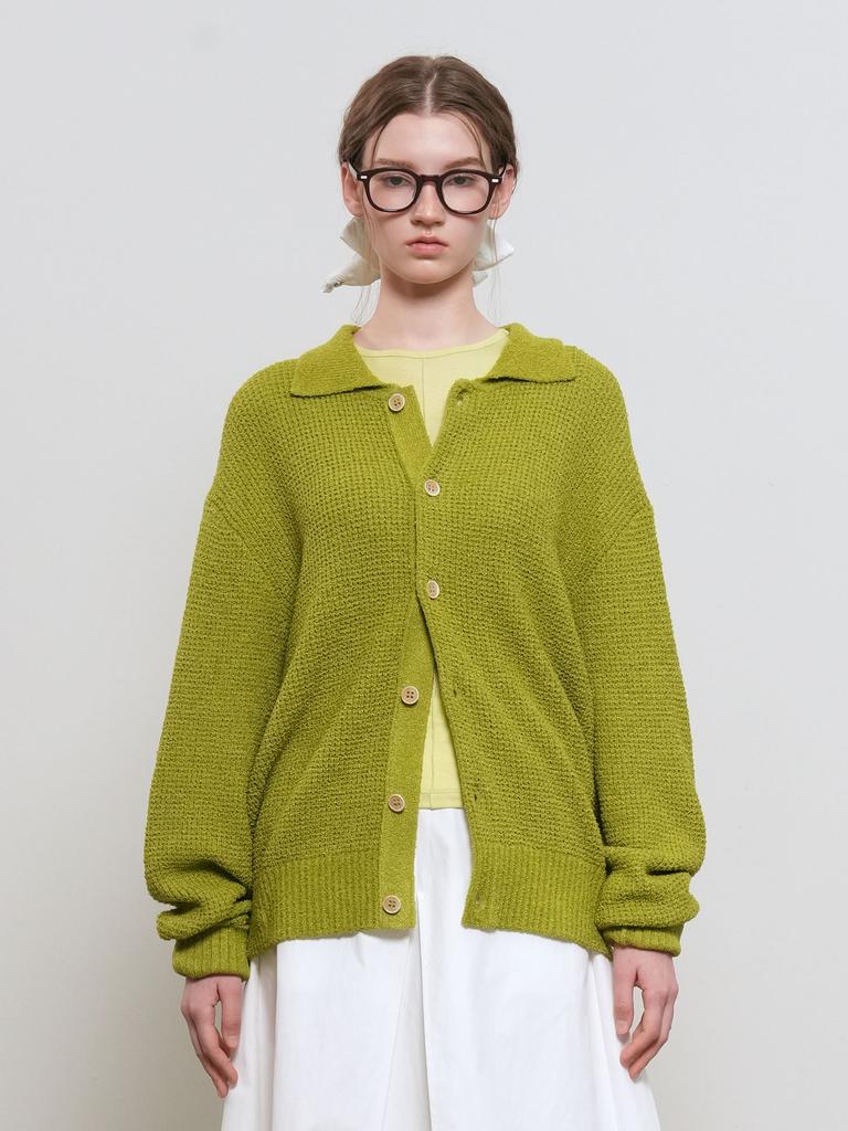 Generalidea Unisex Waffle Boucle Collar Cardigan [Olive] / Gf1Ukc001