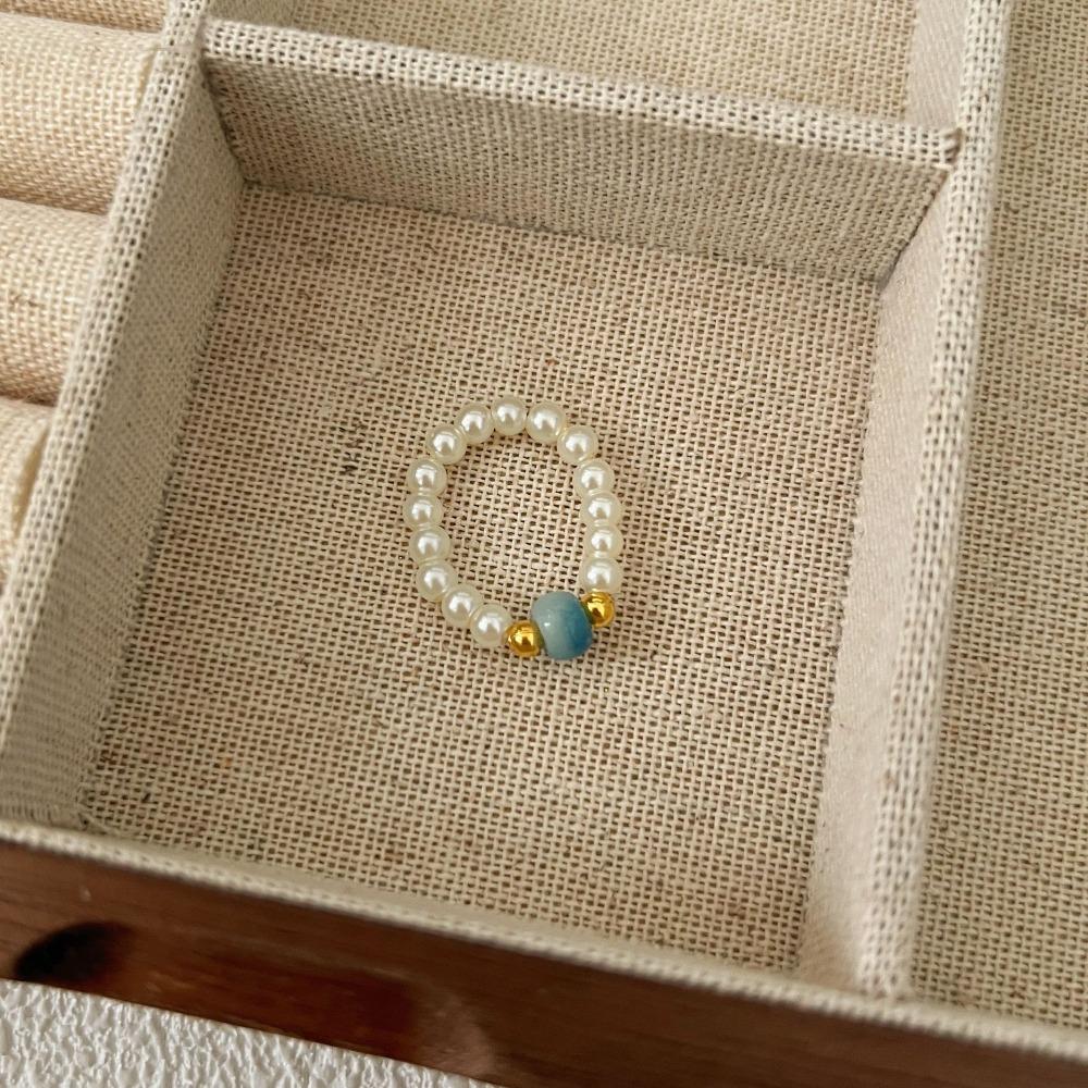 Maillard Parel kralen Ring Dames Elastisch Koord Literaire Gestapelde Wijsvinger Ring High-end Handgemaakte Ring Sieraden