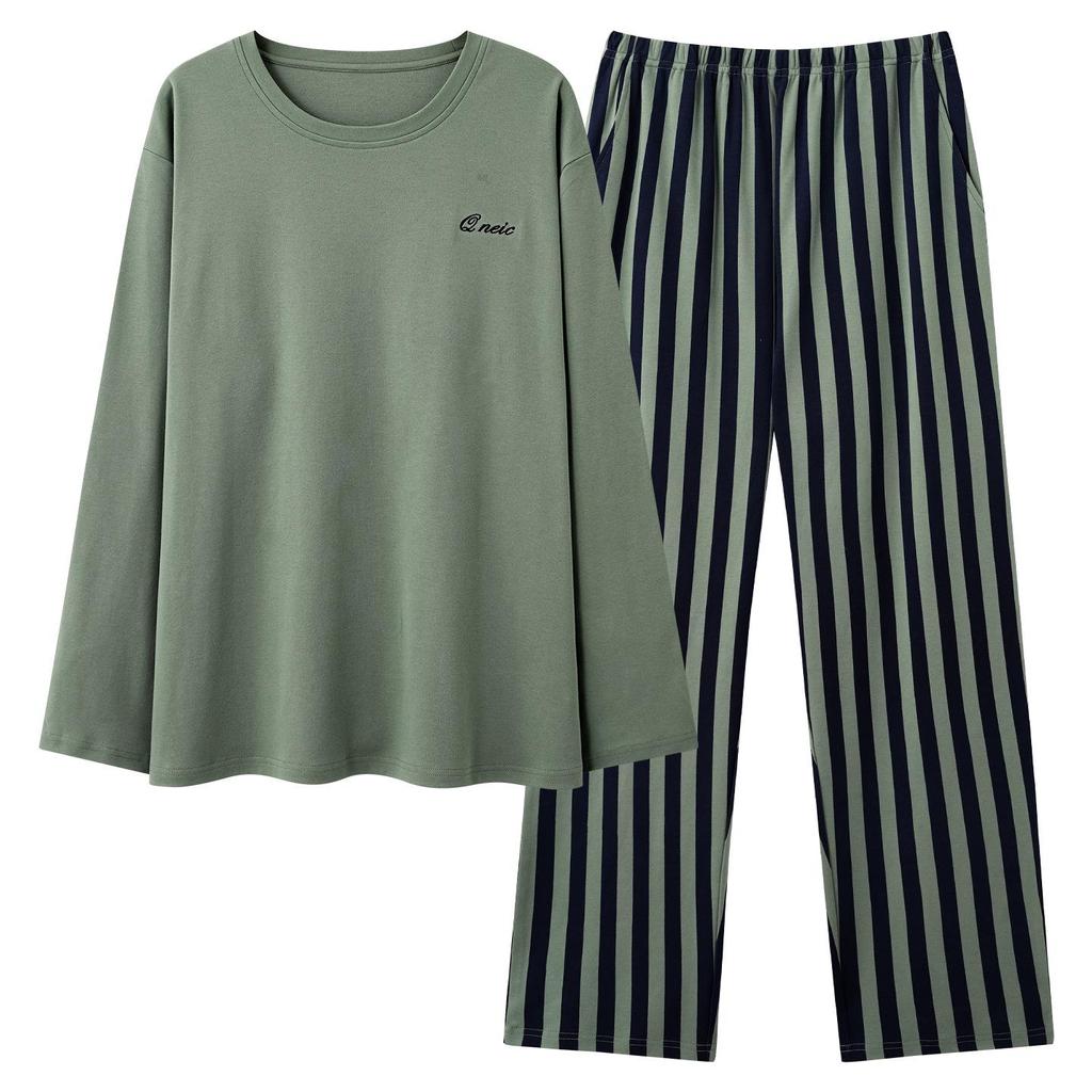Men's Casual Cotton Pajama Set - Long Sleeve, Long Pants, Loose Fit, Plus Size for Spring, Autumn, Winter