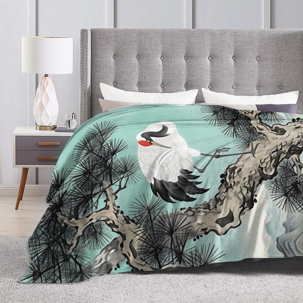 Chinese Style Crane Blanket Warm Soft Street Trend Plush Throw Blanket For Students Couch Bed Flannel Bedspread Bed Cover