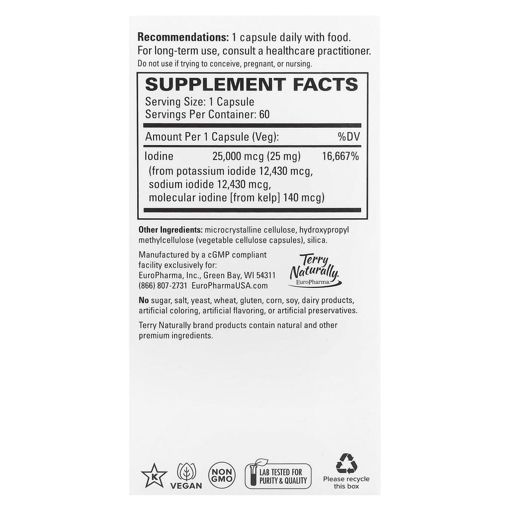 Terry Naturally, Tri-Iodine®, 25 mg, 60 Capsules