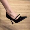 European Senior Sexy Black High Heels Year with Skirt Elegant Korean Pointed Single Shoes Women