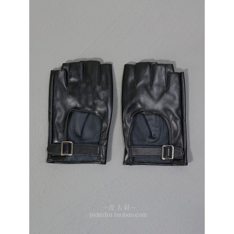 

Black Lolita Punk Girl JK Function Harajuku Dark Rock Disco Hip Hop Performance Buckle Leather Half Finger Gloves Black All yards