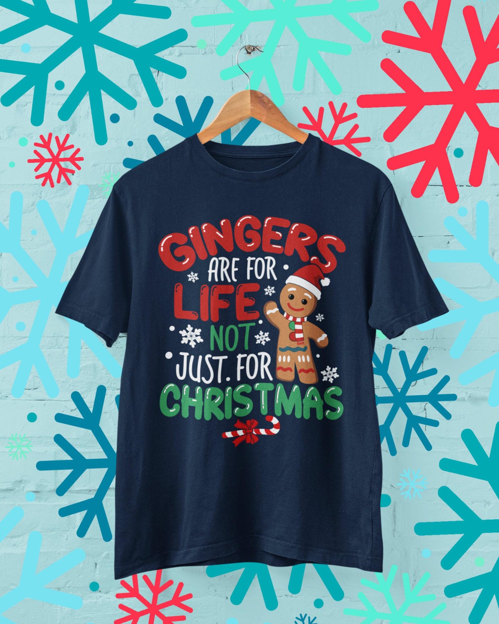 Funny Christmas T-Shirt: Gingerbread Man Santa Hat, Festive Xmas Tee L