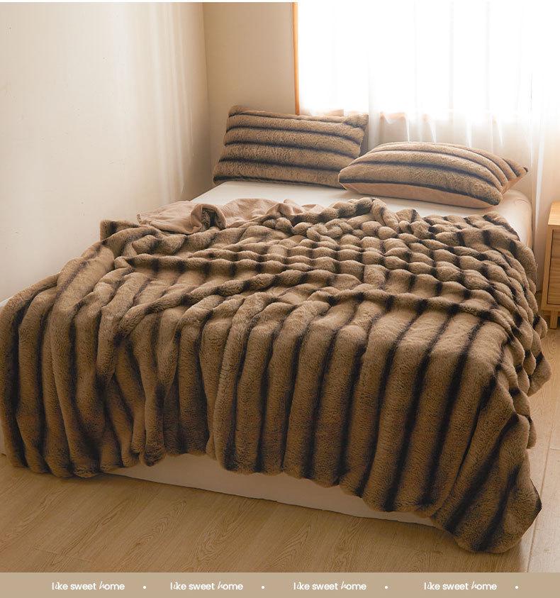 Tlustá zimní flanelová deka třídy A - Nap z králičí srsti a korálové rouno přehoz na postel