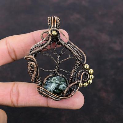 Levensboom Seraphiniet Hanger Koperdraad Gewikkeld Hanger Echte Edelsteen Hanger Handgemaakte Koperen Sieraden Cadeau Voor Hem Levensboom Sieraden