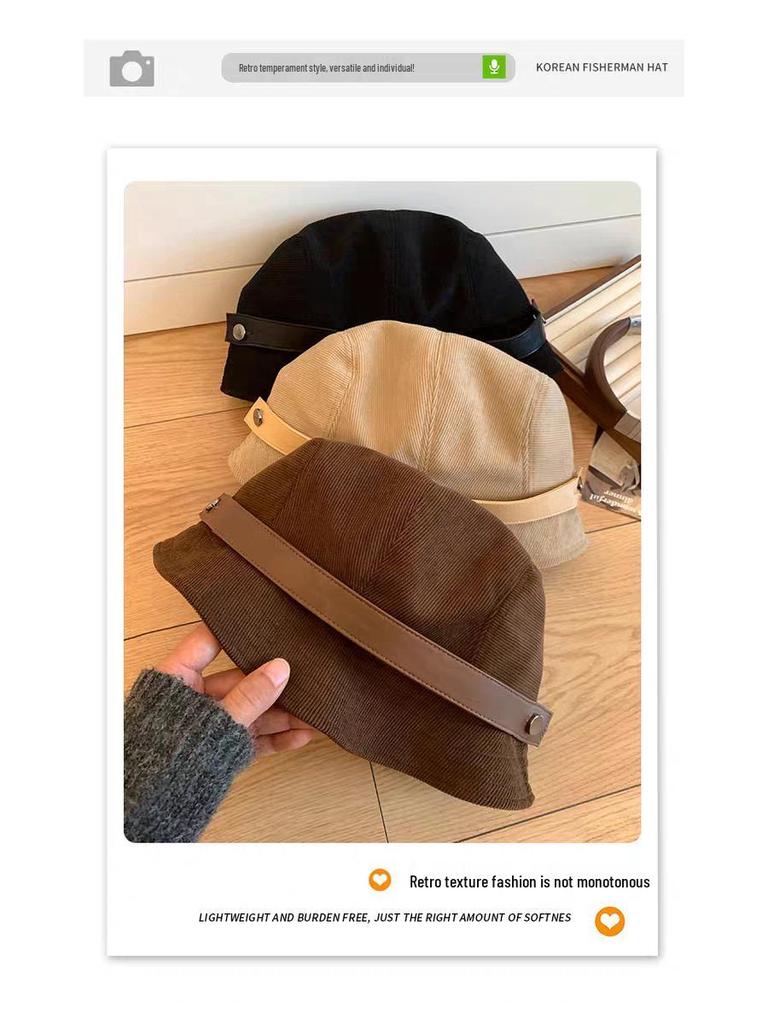 Korea 2025 A/W Coffee Color Japanese Style Women's Fisherman Fedora Hat for Large Heads, Slimming Effect, Rich Girl Style