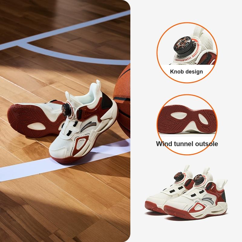 Anta Trendy Versatile Comfortable Breathable Shock Absorbing Durable Low Top Kids Basketball Shoes Kids Sneaker White Red A12439901-4