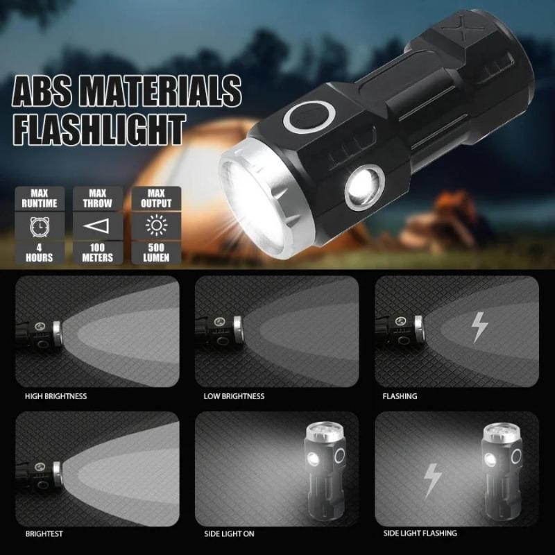 40W High Power USB Type-C Rechargeable LED Flashlight Camping Light With Side Lights and Lampshade Tail with Magnet Suitable for Exploring, Camping