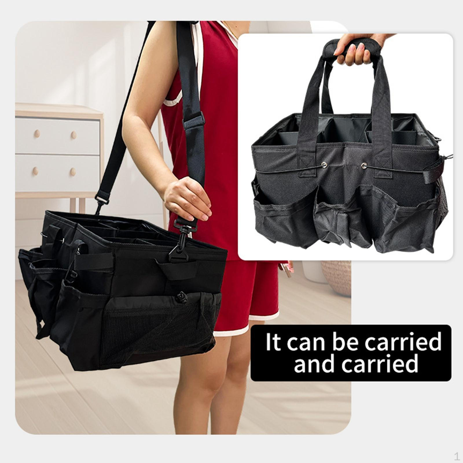 

Cleaning Organizer Bag with Handle Multi Compartment Adjustable Internal Dividers for Household чорний