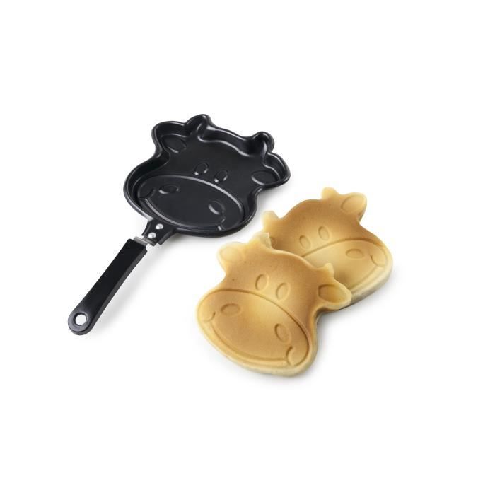 Mini Poêle - Acier - 15 x 16.5 cm - Anti-adhérent - Motif vache - Tous feux dont induction