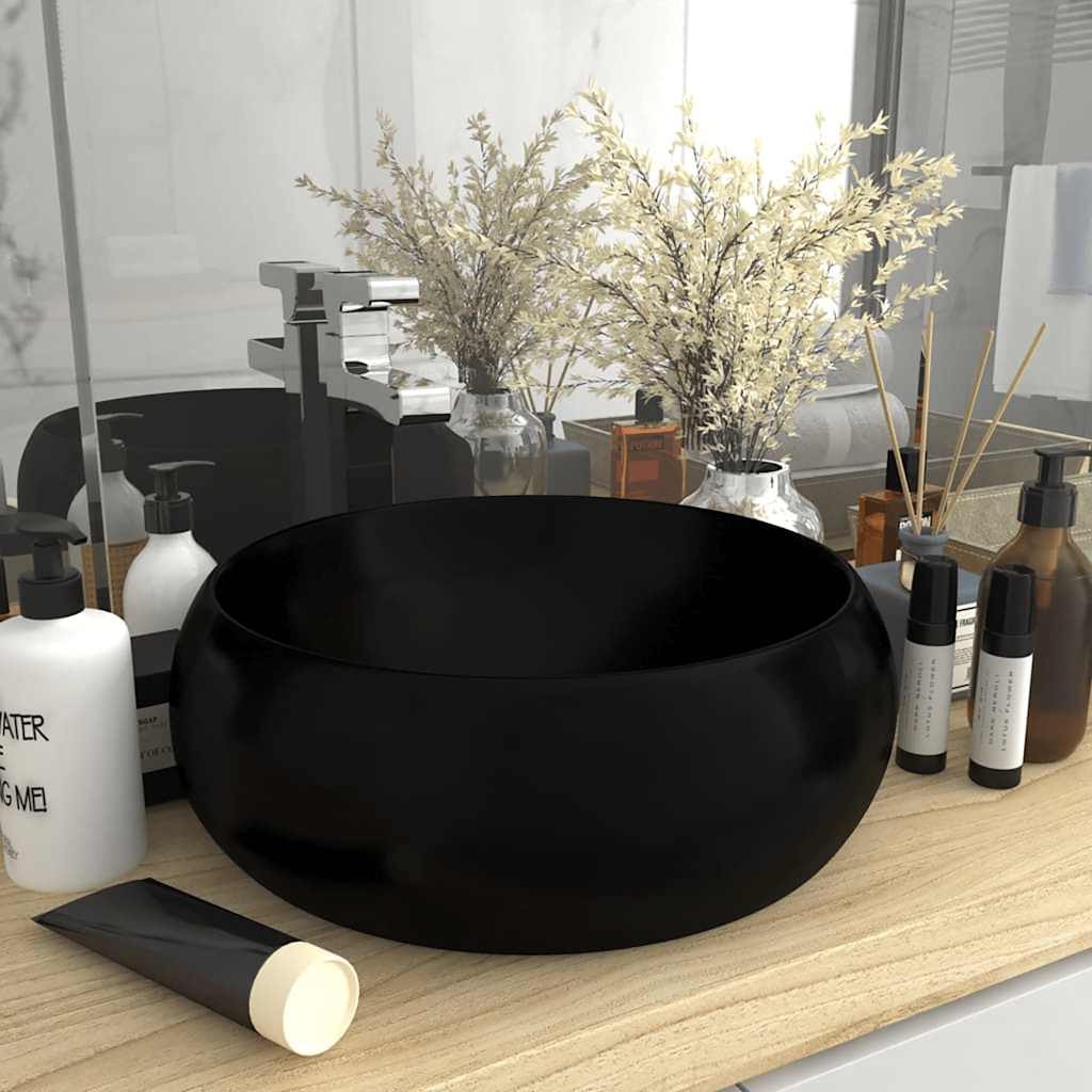 Luxury Round Wash Basin Matte Black 40 X 15 Cm Ceramic