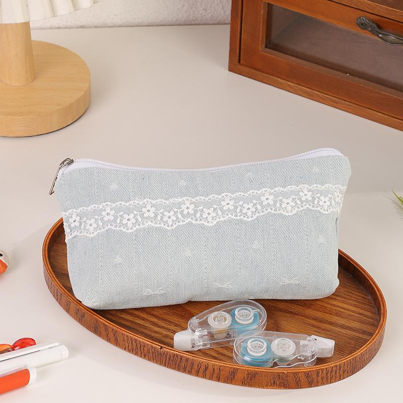 Aesthetic Floral Lace Pencil Case for Girls Large Capacity Makeup Bag with Zipper Cute Ins Style School Organizer Pen Holder