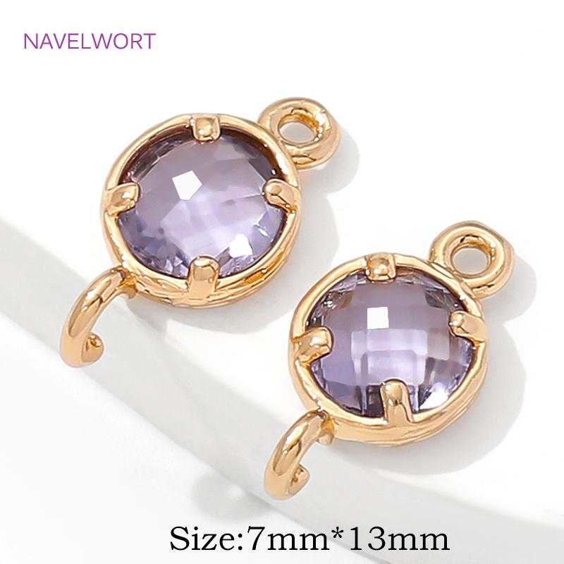 18K Gold Plated Crystal Glass Round Charms Connector For Jewelry Making,Brass Connector Charms For Earring,Jewelry Materials 4 pieces