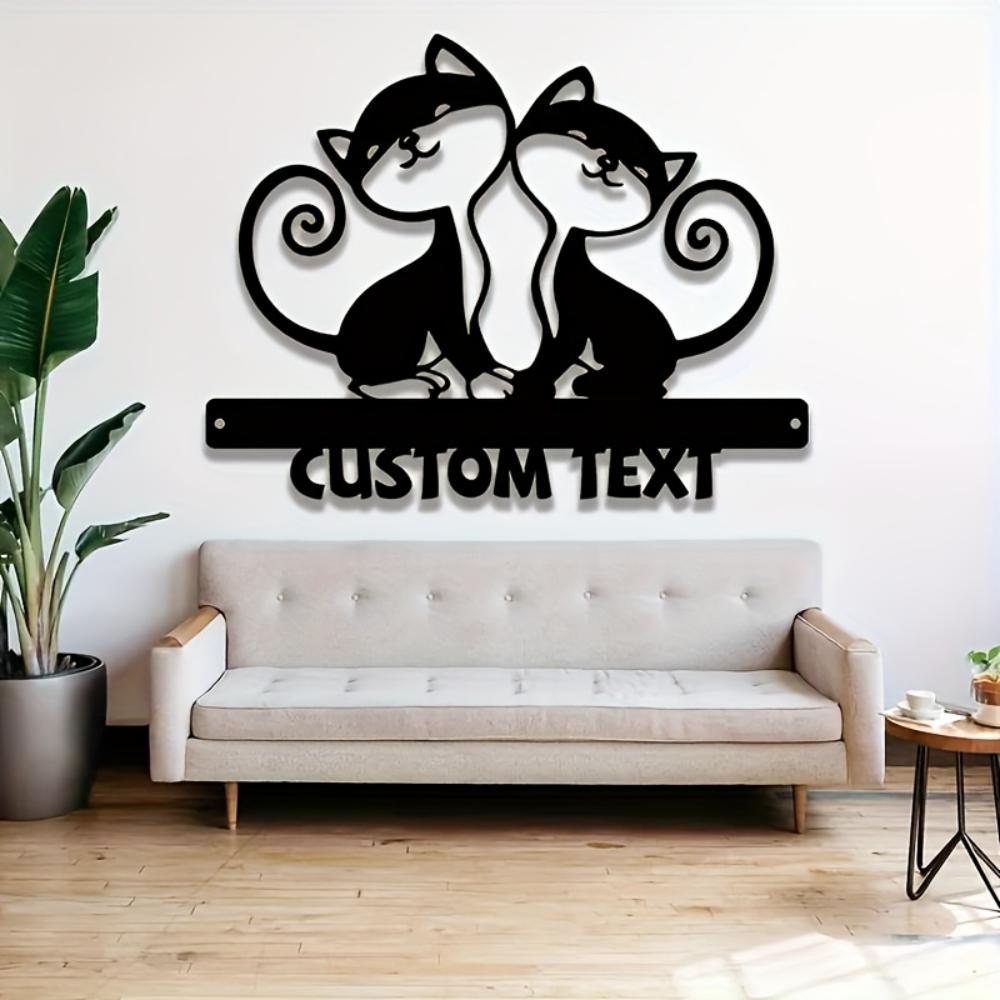 Personalized Cat Dog Metal Wall Sign Custom Name Address Modern Aesthetic Porch Housewarming