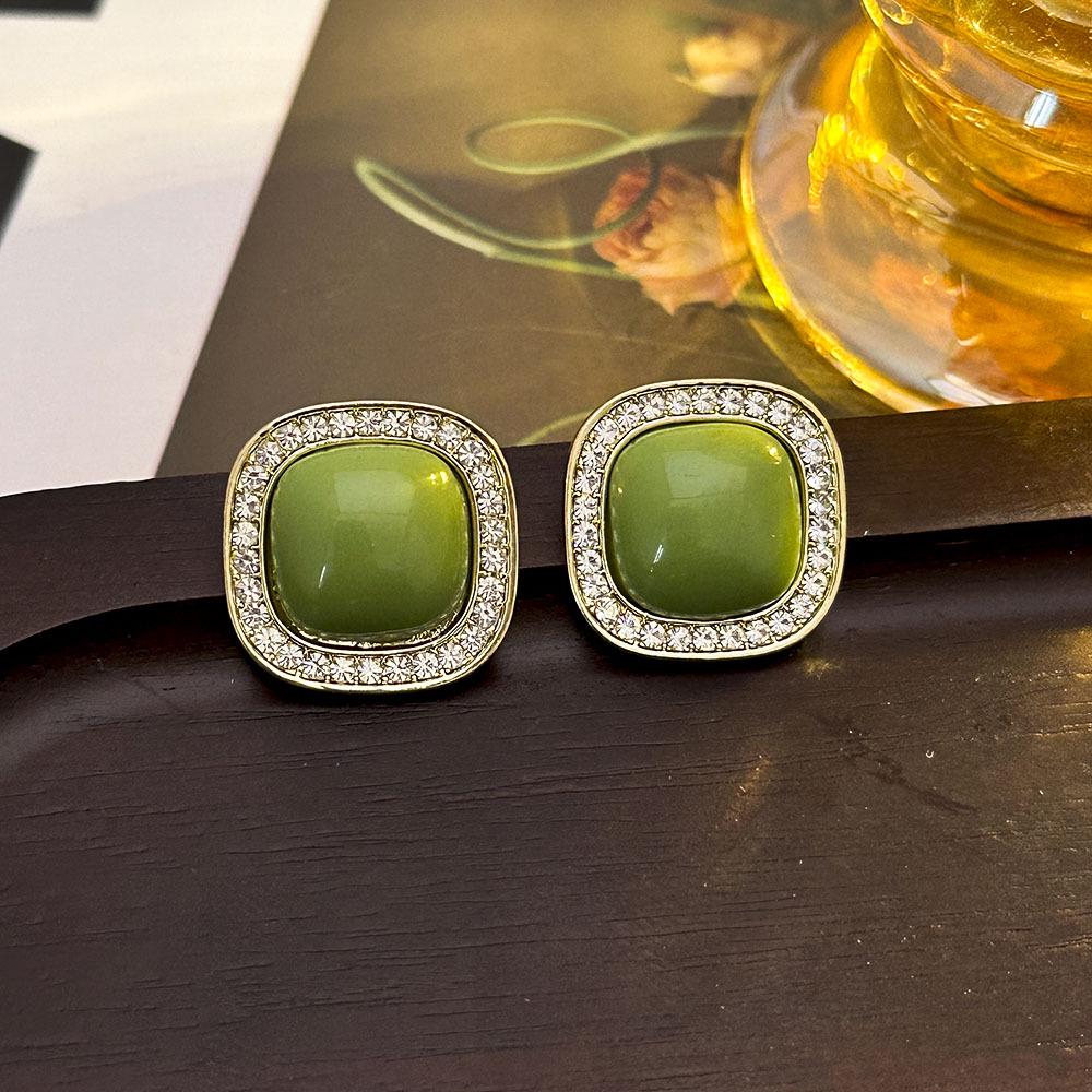 Korean Rhinestone Geometric Square Ear Clips - No Piercing Required, Luxurious & Versatile Simple Earrings