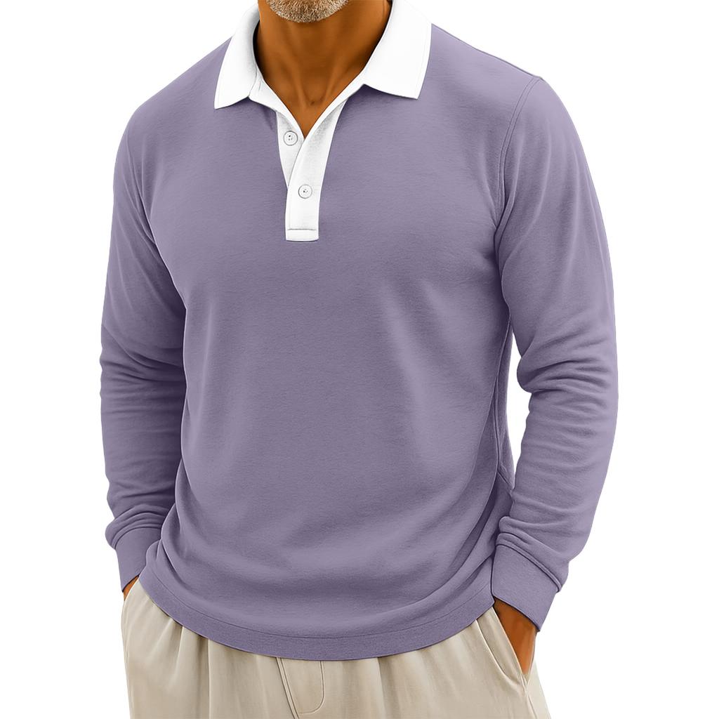 Men's Casual Color-Blocked Button-Up Long-Sleeve Tops