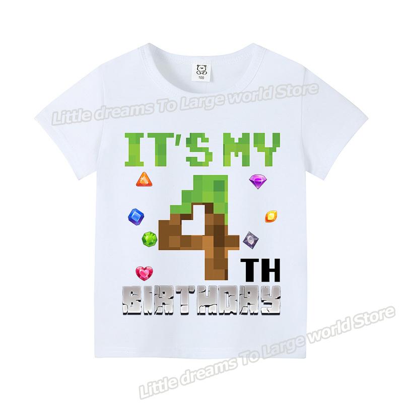 Miner Crafting Number T-shirt Pixels 1-9 Birthday Party Supplies Short Sleeve Tee Boys Girls Summer Clothing Simple Base Tshirt