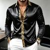 Cămașă de Lux pentru Bărbați din Satin Mătase cu Mânecă Lungă Imprimeu Baroc Aurit Croială Slim Fit Casual Business Petrecere Cămașă de Zi cu Zi