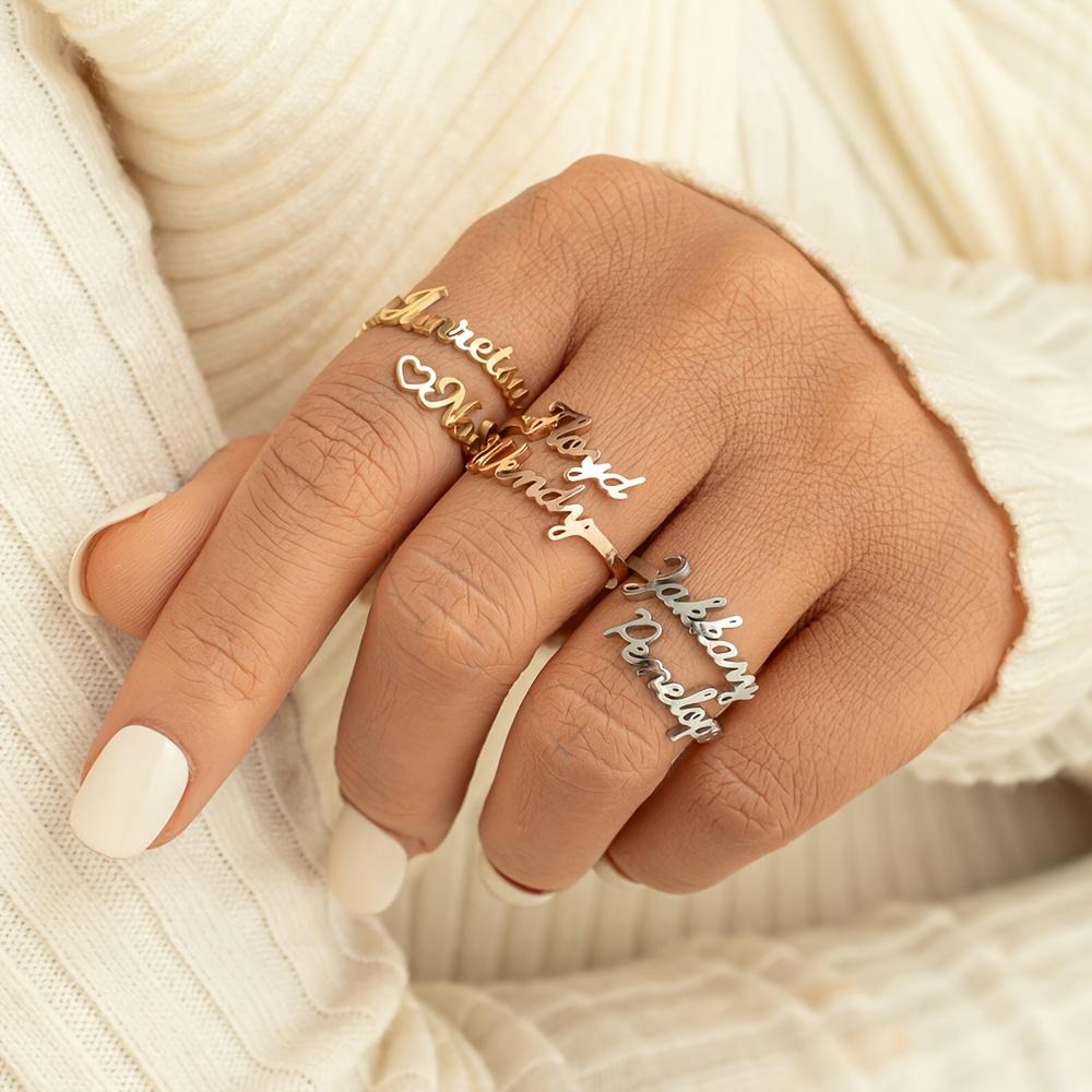 With Heart Custom Name Couple Wedding Rings Stainless Steel Gold Color Personalization Multiple Names Anillos Jewelry Gifts