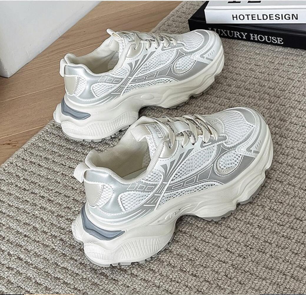 

Модная женская обувь на высокой платформе 5 см, кроссовки на массивной подошве, модная повседневная теннисная обувь, дышащая, на утолщенной подошве, спортивная обувь 37 бежевый