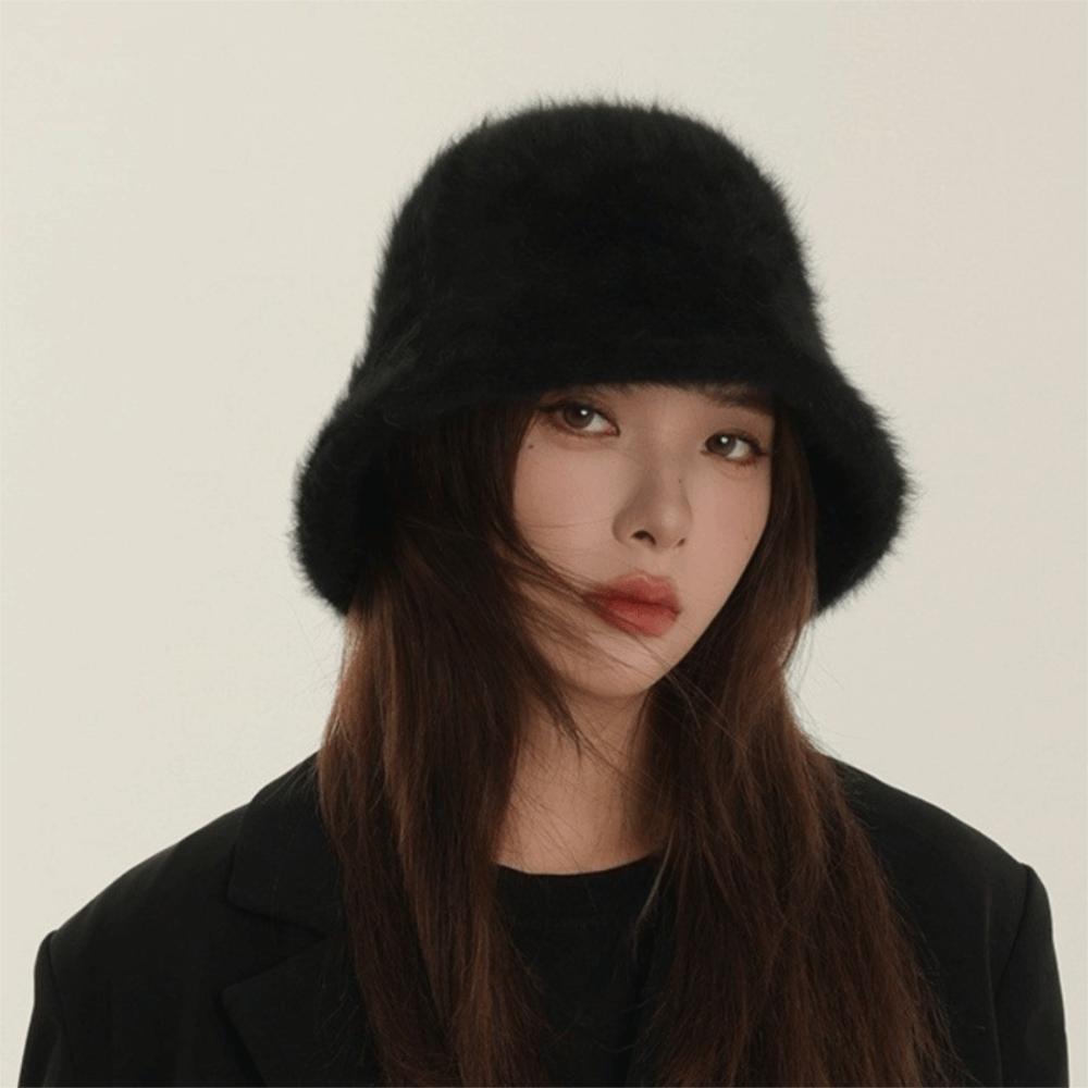 Warm Winter Fisherman Hat Furry Anti-cold Bucket Hat Temperament Plush Bucket Cap  Autumn