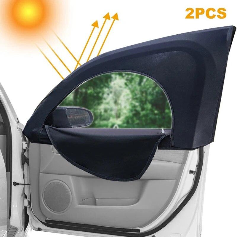 2pc Car Shade Curtain Door Window Mesh Curtain Double Shade Heat Insulation Zipper