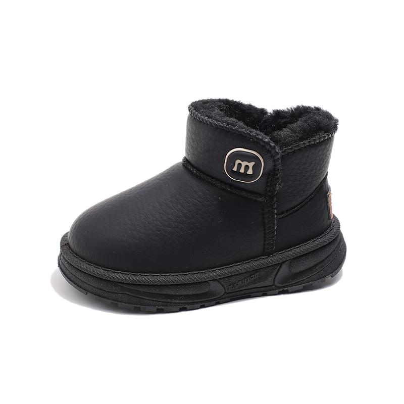 

Winter Children s Leather Waterproof Snow Boots Anti-skid Thickened Cotton Boots 37 чорний